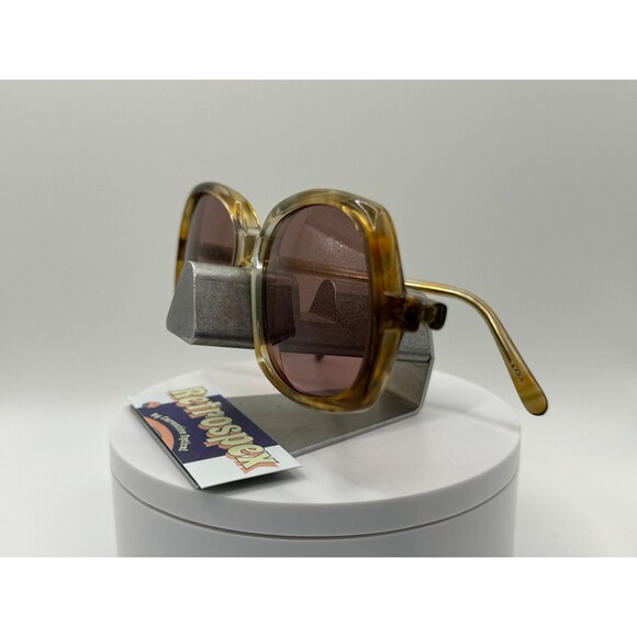 Vintage Oversize Sunglasses NOS Mauve Lens Dynasty 228 Amber Marble Frame Retro